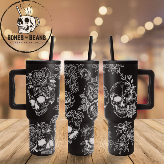 Skulls & Flowers Engraved Tumbler - 40oz