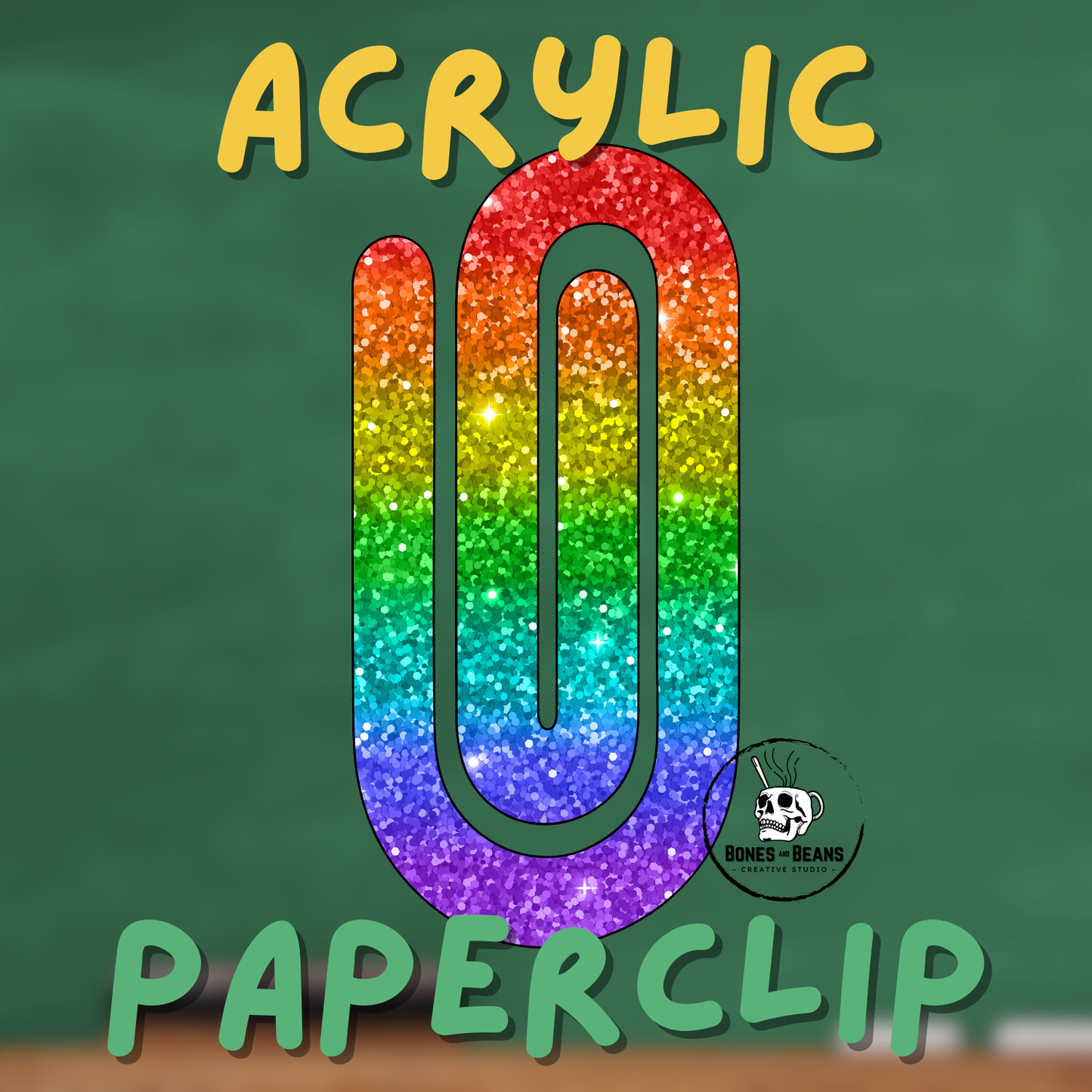 Rainbow Glitter Acrylic Paperclips (Set of 6)