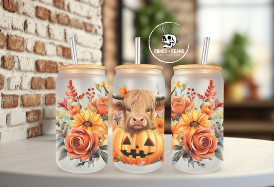 Halloween Highland Coo Glass Cup - 16oz