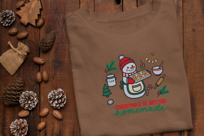 Christmas Is Better Homemade Embroidered Shirt | Christmas Baking Snowman Crewneck or T-Shirt
