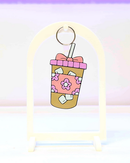 Floral Iced Coffee NFC Keychain