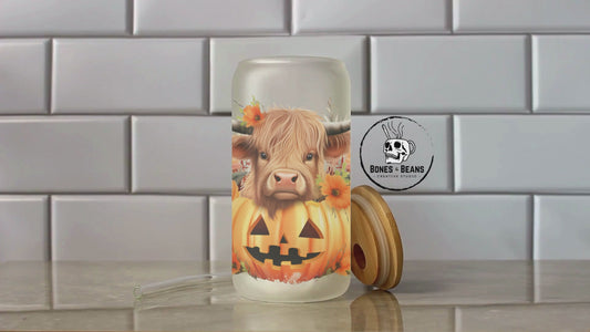 Halloween Highland Coo Glass Cup - 16oz